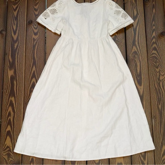 Madewell NWT Riley White 100% Linen Eyelet Button Front Midi Dress - Picture 6 of 6